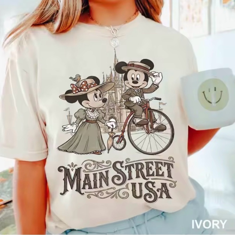Disney Mickey Minnie Mouse Main Street Walt Disney World T-shirt Retro M NEW! - Picture 1 of 5